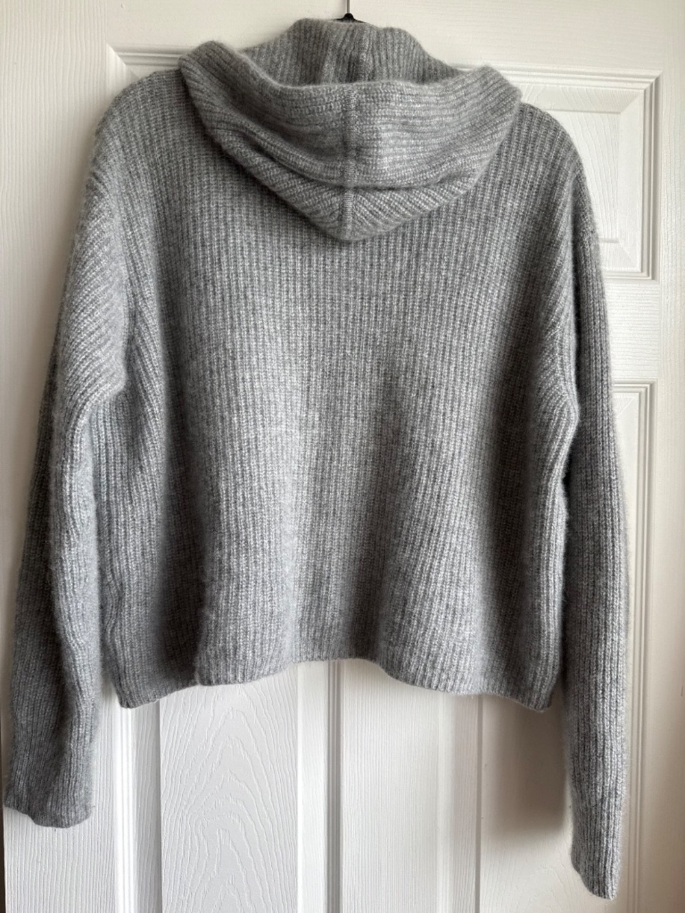 Quince 100% Mongolian Cashmere Ribbed Fisherman Pullover Hoodie Grey - Picture 6 of 13